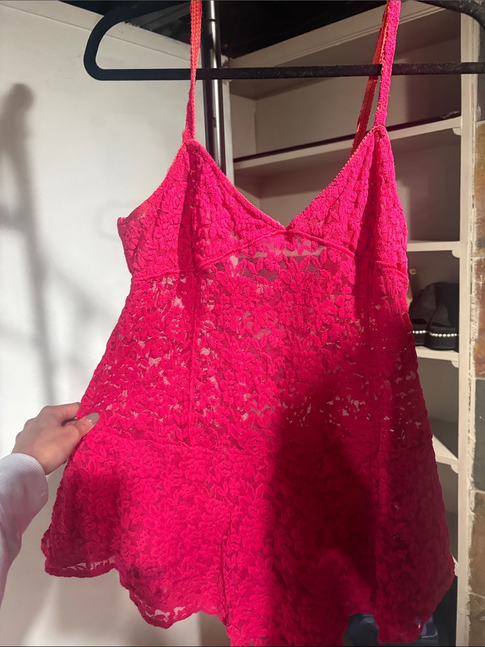Free People Bright Pink Lace Camisole